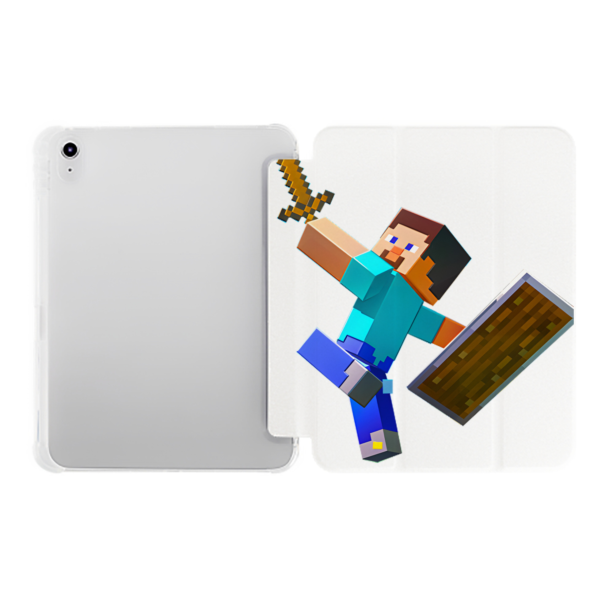 （画像用） マインクラフト ブロックの世界 Minecraft MC Block world IPad ケース ペン収納付き 三つ折りスタンド PUレザー×シリコン 対応機種9.5/10.5/10.9インチ